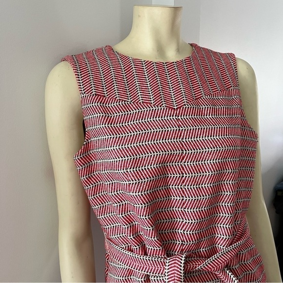 Jcrew Women’s Italian Tie Waist Dress in Tweed Sleeveless Red Tan Black 8T - Picture 4 of 12